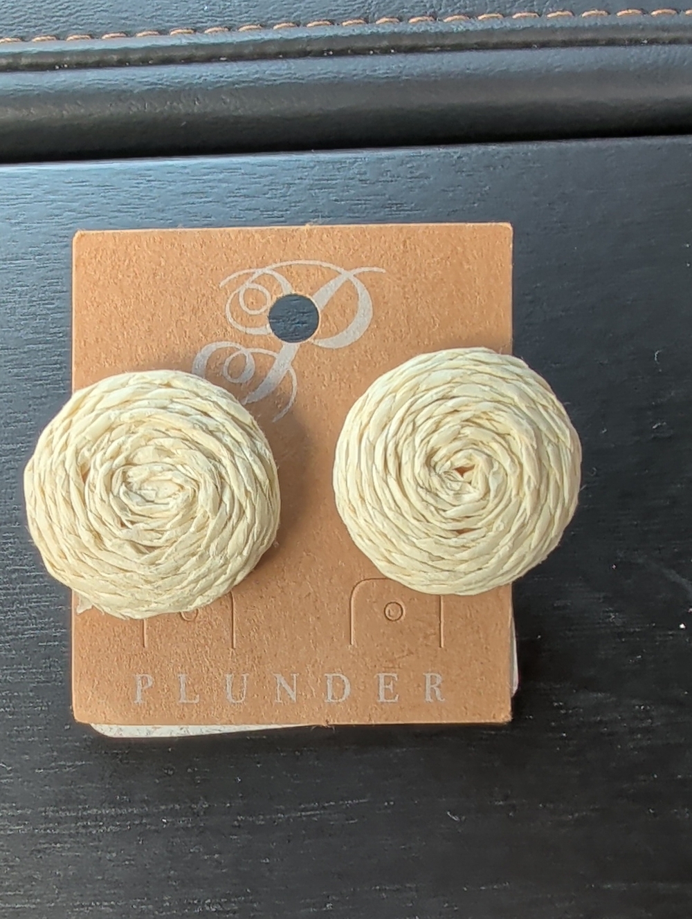 Plunder Natural Straw Rosette Studs - Light Beige